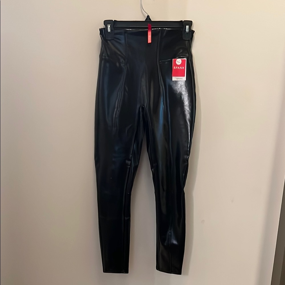 Spanx Shiny Black Faux Leather Leggings
